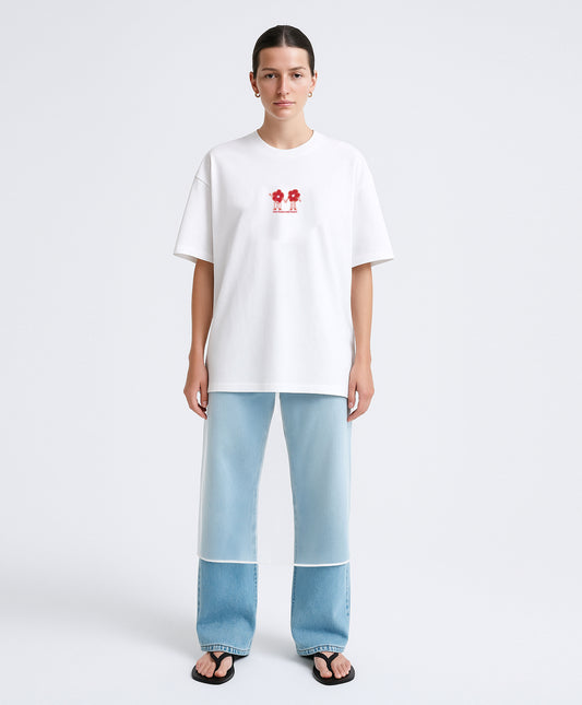 Bloom Together White-Red Oversize Tişört